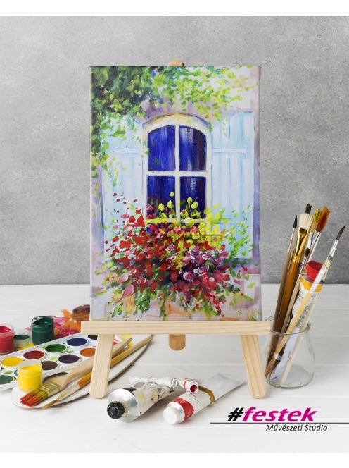 Virágos ablakom -  Otthoni festőkészlet 30x40 cm-es vászonnal - Díszdobozban