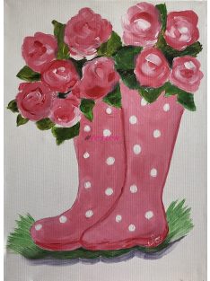 Pöttyös csizma virágokkal